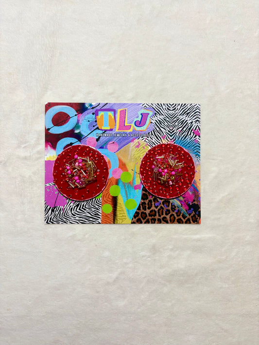 Candied Stud Earrings- Red