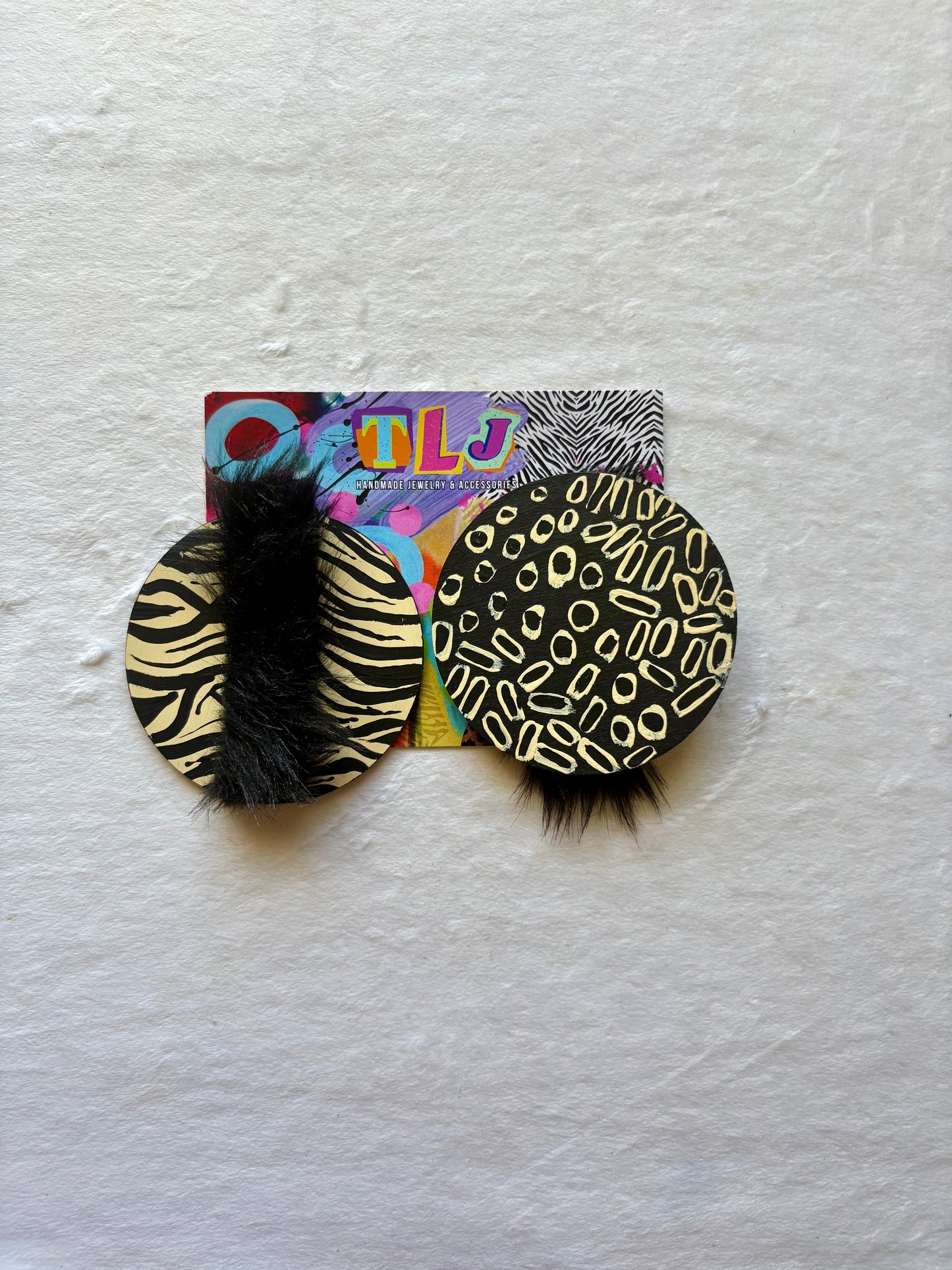 Wild Woman Stud Earrings 3.5 Inches- Black & Cream