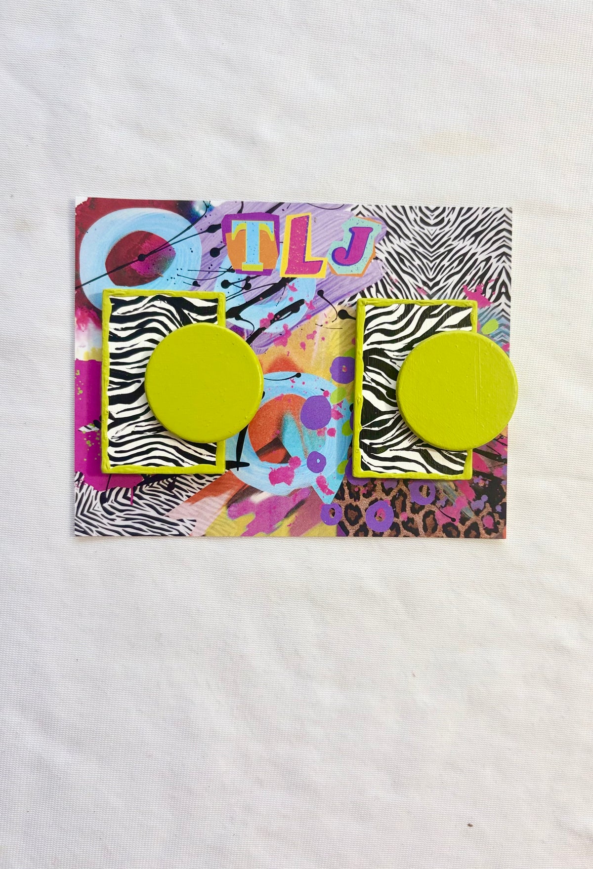 Ashlyn Stud Earrings- Bright Chartreuse & Zebra