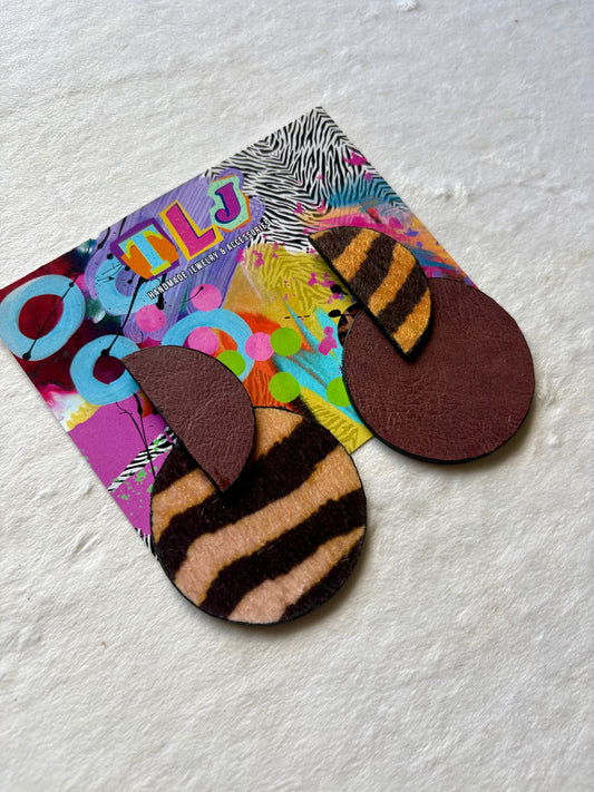 Luna Stud Earrings- Tiger & Burgundy