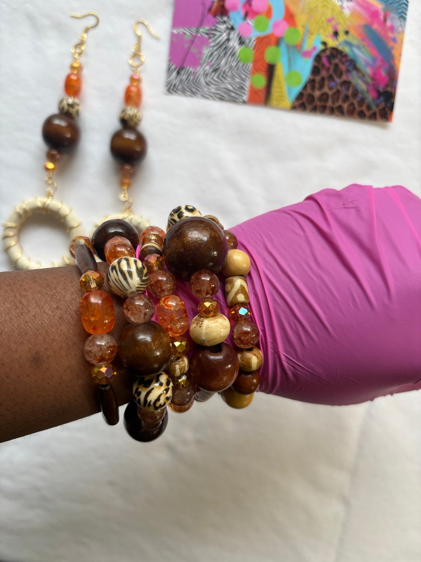 Shelia Bracelet Stack of 5 Set & Earrings | Size 7.75 Inch Stretch Bracelets