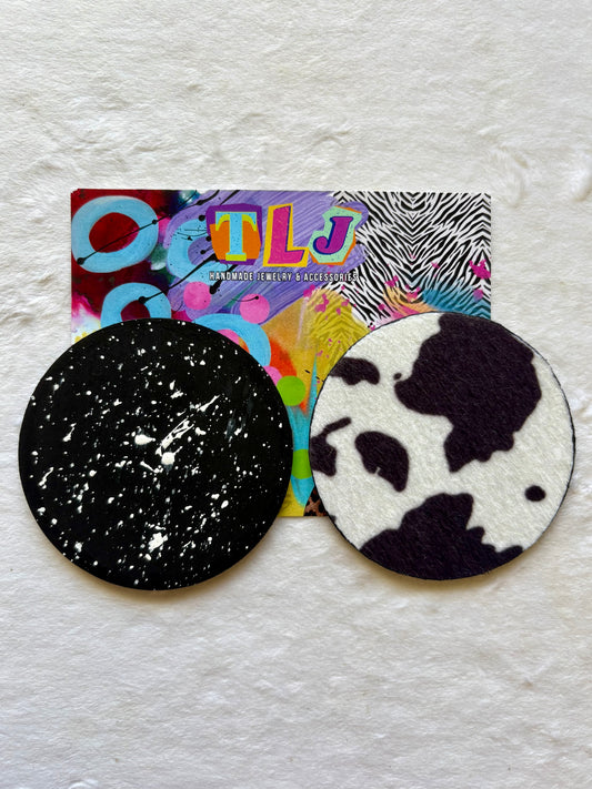 Black Cow Print Statement Stud Earrings 3.5 Inches