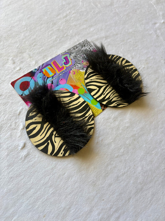 Wild Woman Stud Earrings 3.5 Inches- Black & Cream