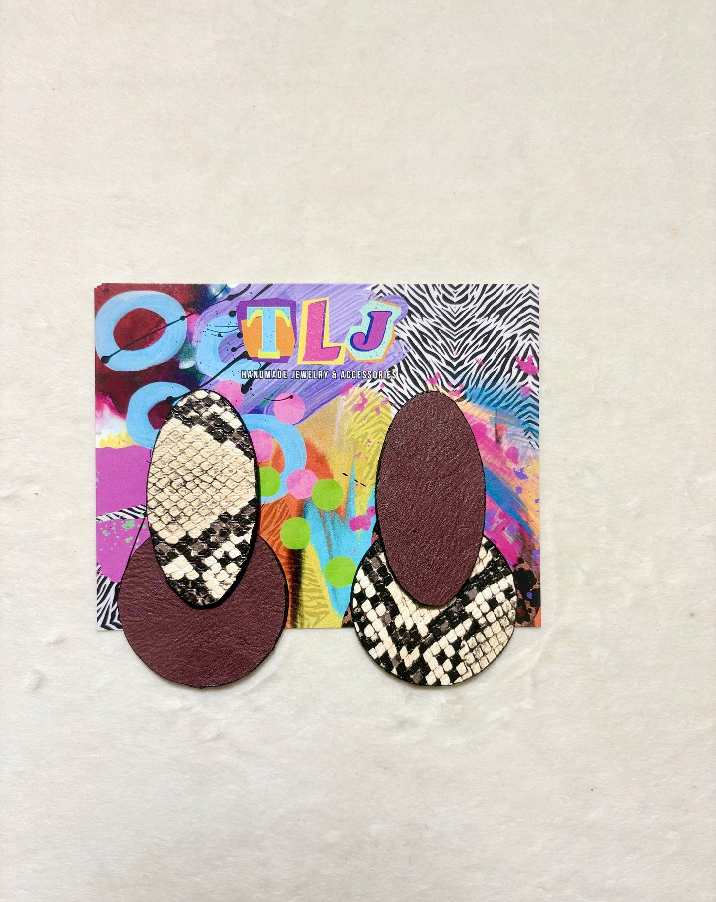 Tanya Stud Earrings- Burgundy & Python Print