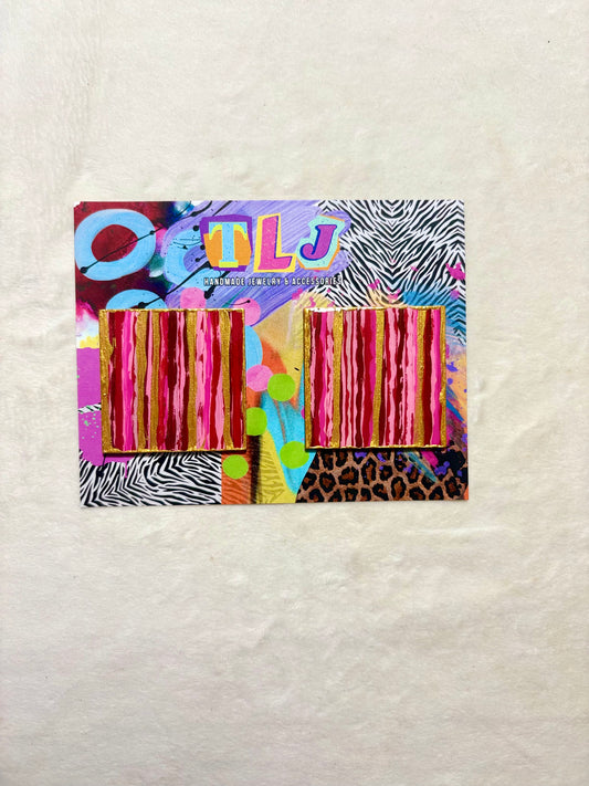 Blurred Lines Stud Earrings- Romantic Rouge- 2 inches