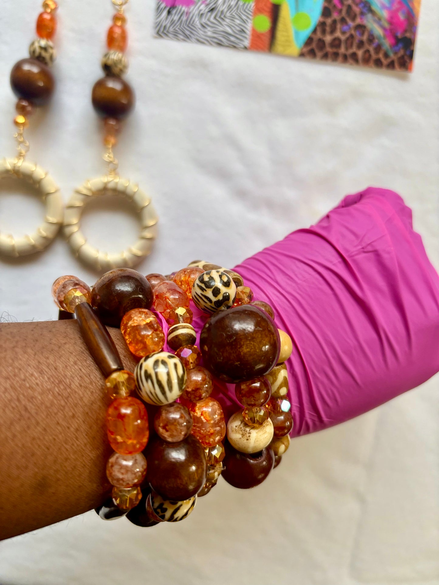 Shelia Bracelet Stack of 5 Set & Earrings | Size 7.75 Inch Stretch Bracelets