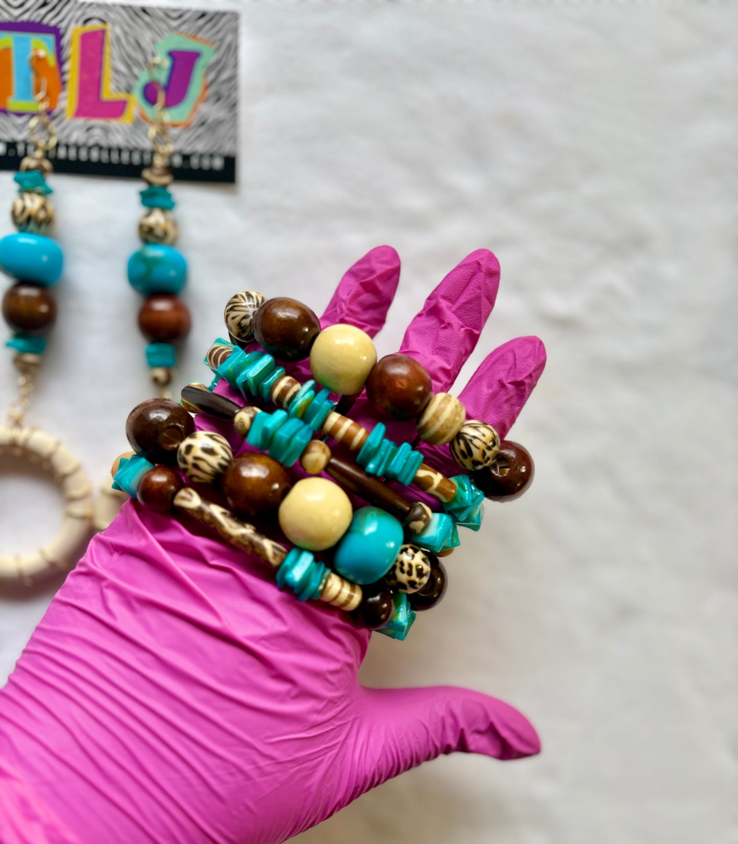 Cow Gurl Bracelet Stack of 5 Set & Earrings | Size 7.75 Inch Stretch Bracelets