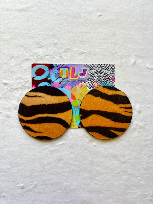 Tiger Print Statement Stud Earrings 3.5 Inches