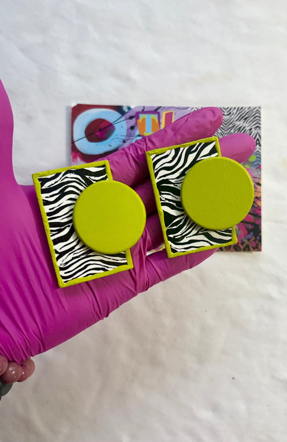 Ashlyn Stud Earrings- Bright Chartreuse & Zebra