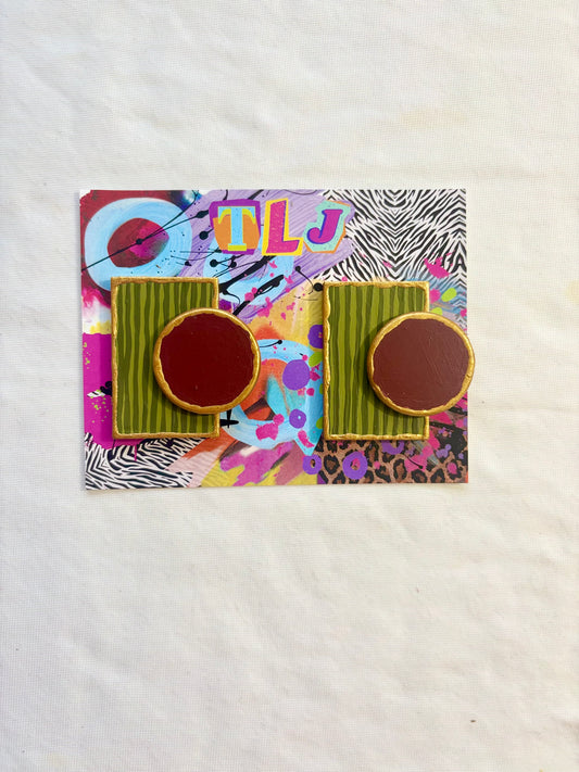 Ashlyn Stud Earring - Burgundy & Olive Green