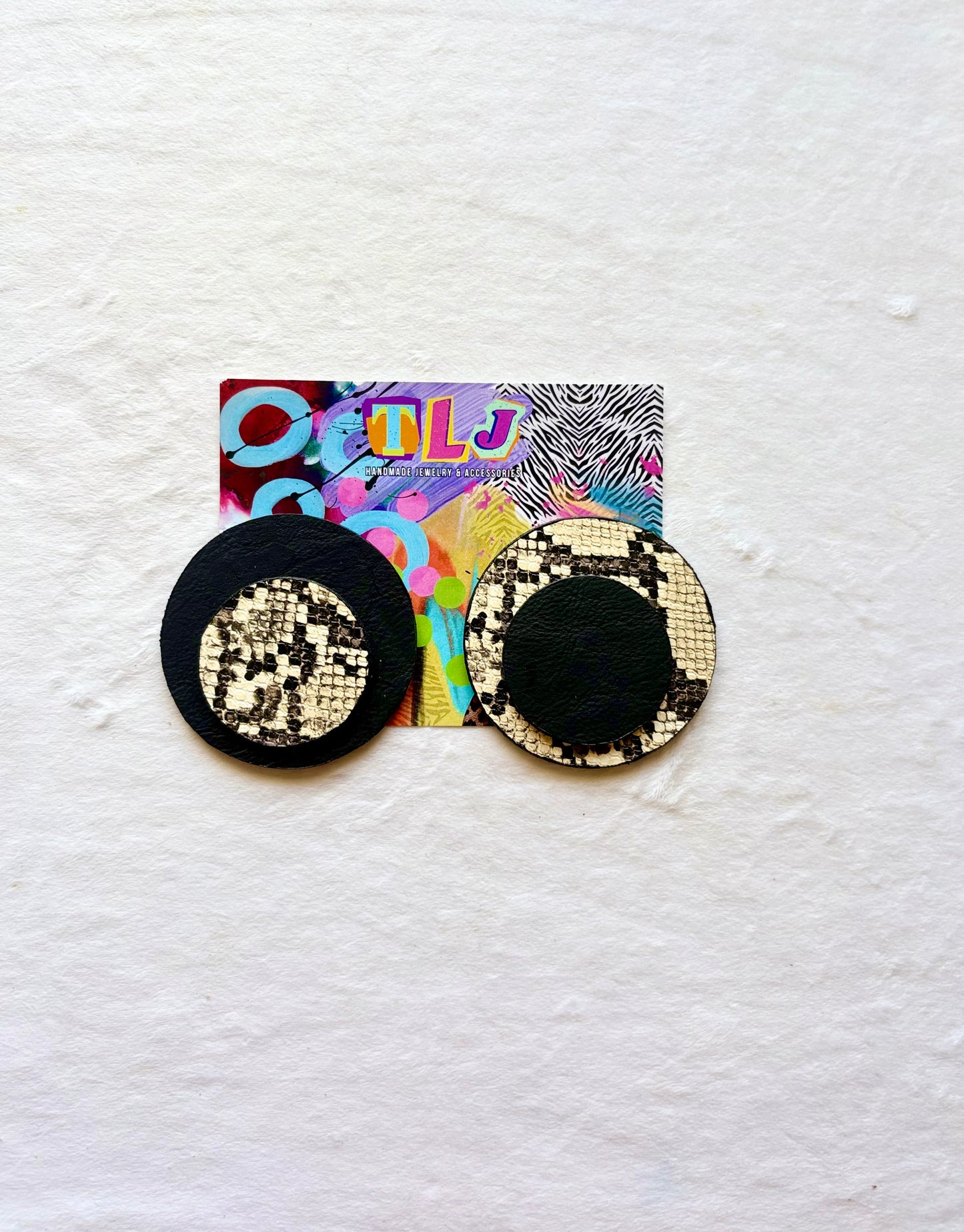 Cynthia Stud Earrings- Cream Python & Black