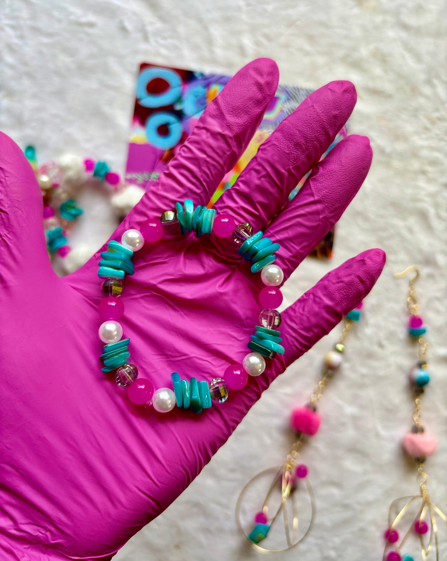 Y2K Bracelet Stack Set of 5 & Earrings | Size 7.75 Inch Stretch Bracelets