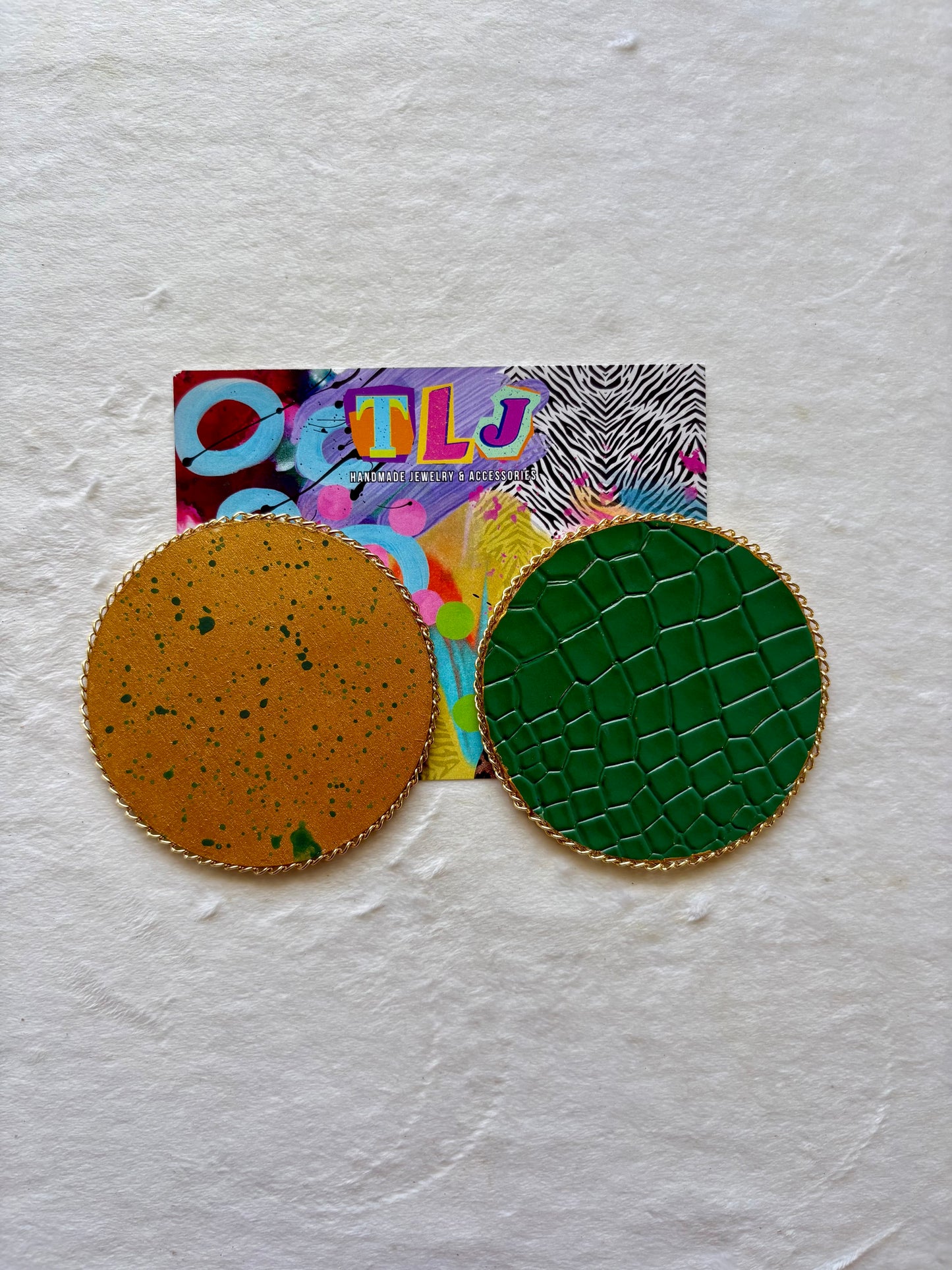 Emerald Crocodile Statement Stud -MTO Earrings 3.5 Inches