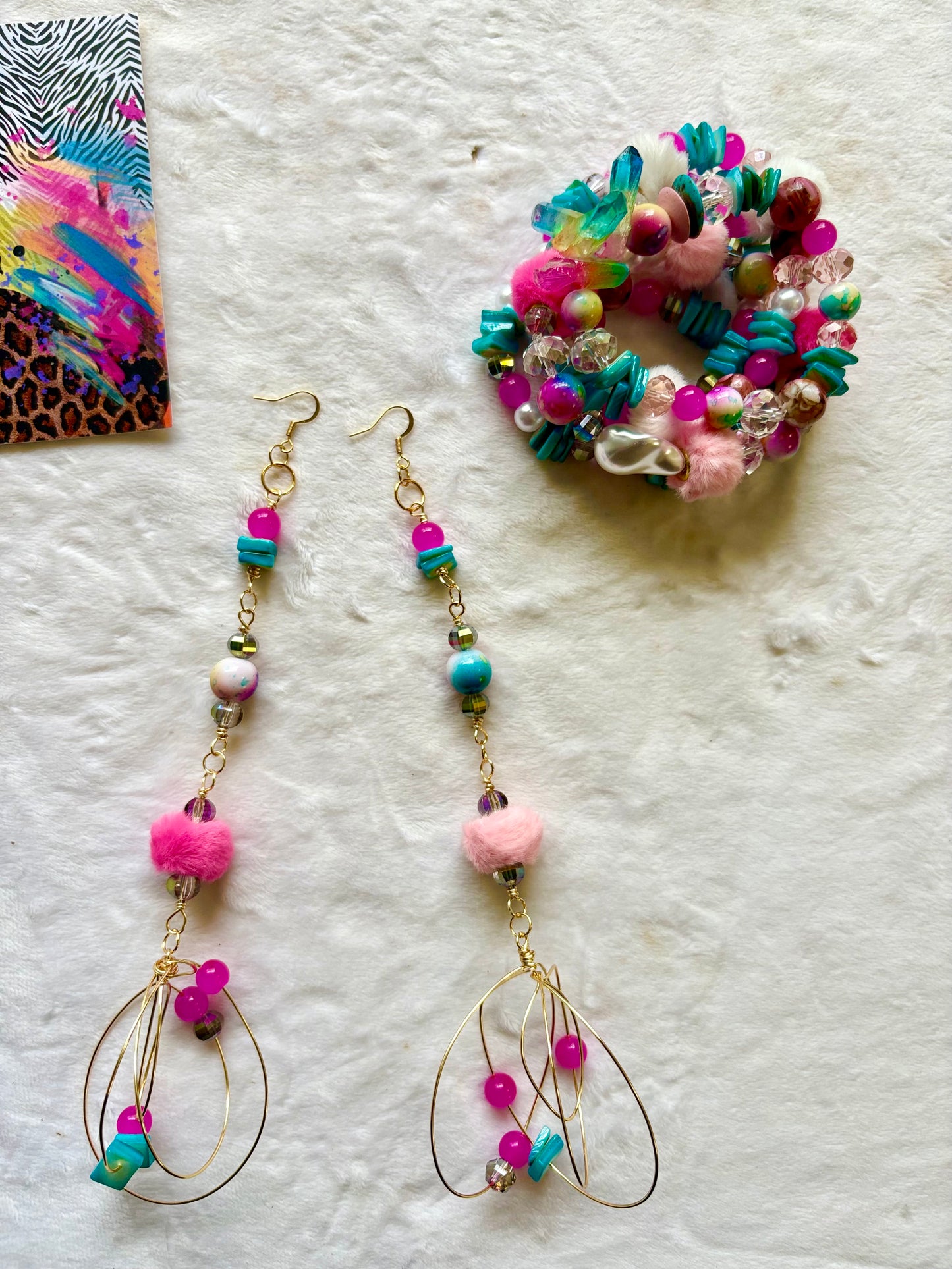 Y2K Bracelet Stack Set of 5 & Earrings | Size 7.75 Inch Stretch Bracelets