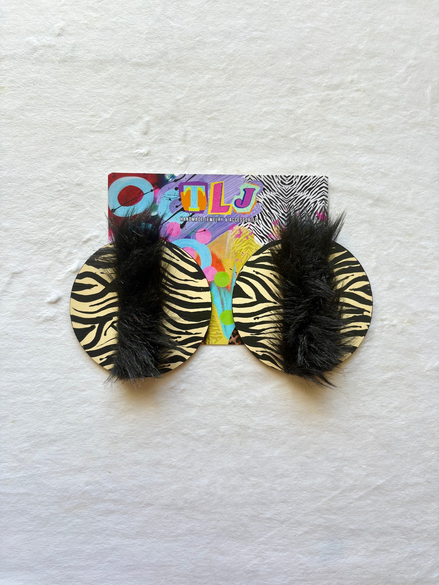 Wild Woman Stud Earrings 3.5 Inches- Black & Cream