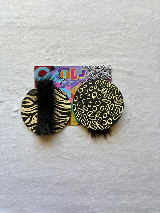 Wild Woman Mix Match Stud Earrings 3.5 Inches- Black & Cream