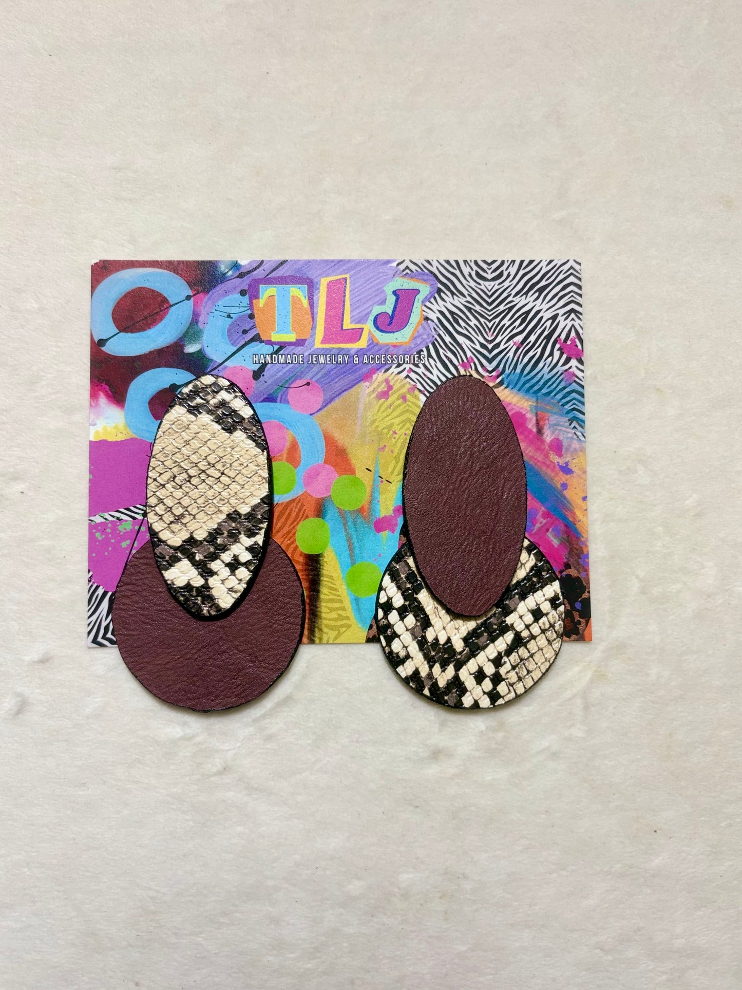 Tanya Stud Earrings- Burgundy & Python Print