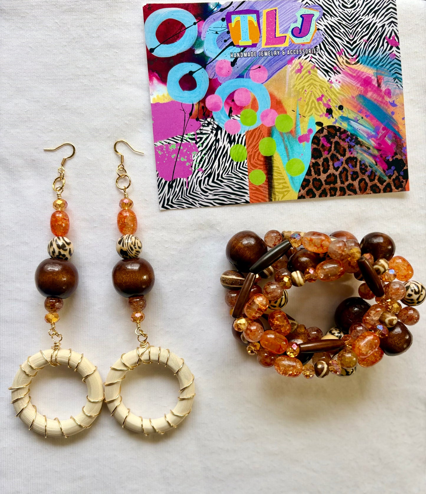 Shelia Bracelet Stack of 5 Set & Earrings | Size 7.75 Inch Stretch Bracelets
