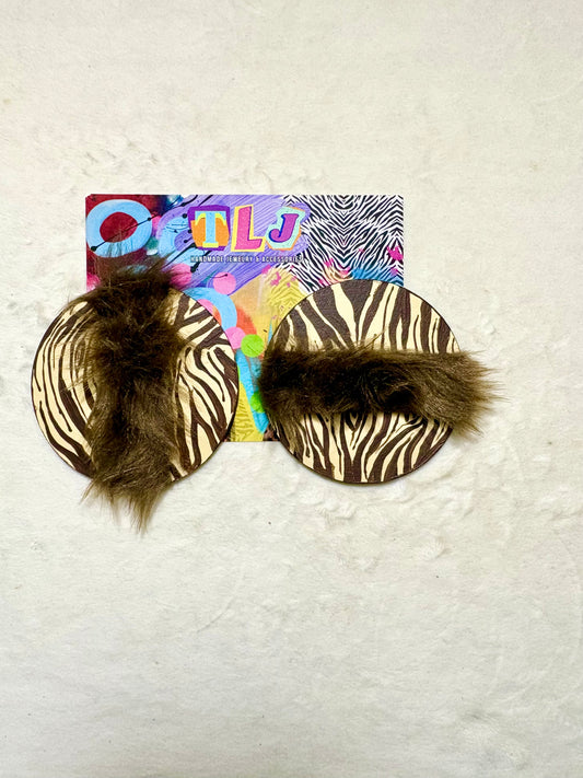 Wild Woman Stud Mix Match Earrings 3.5 Inches- Chocolate& Cream