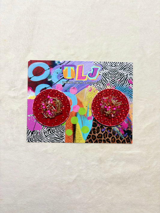 Candied Stud Earrings- Red