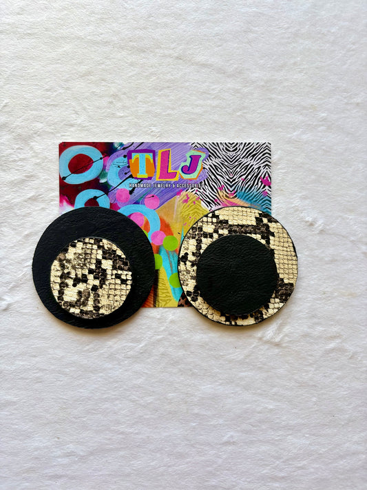 Cynthia Stud Earrings- Cream Python & Black