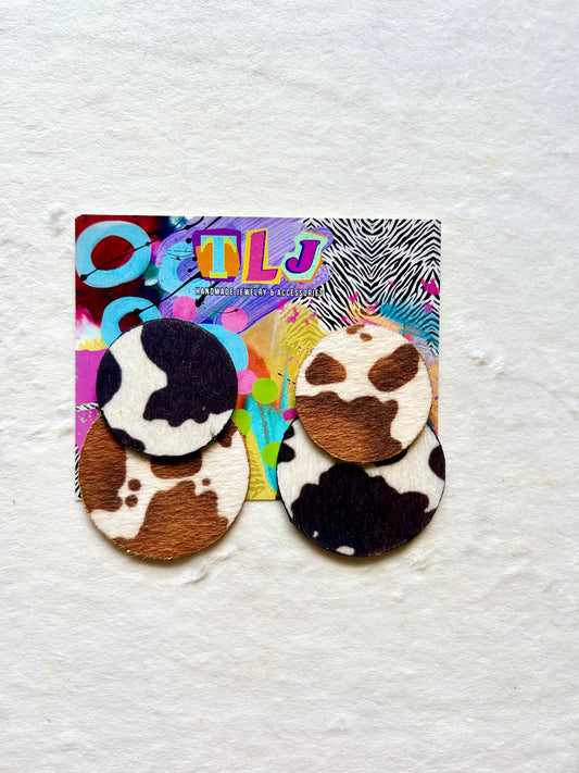 Nicole Stud Earrings- Cow Print