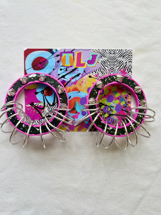 Luna Hoops Stud Earrings - Pink Noire