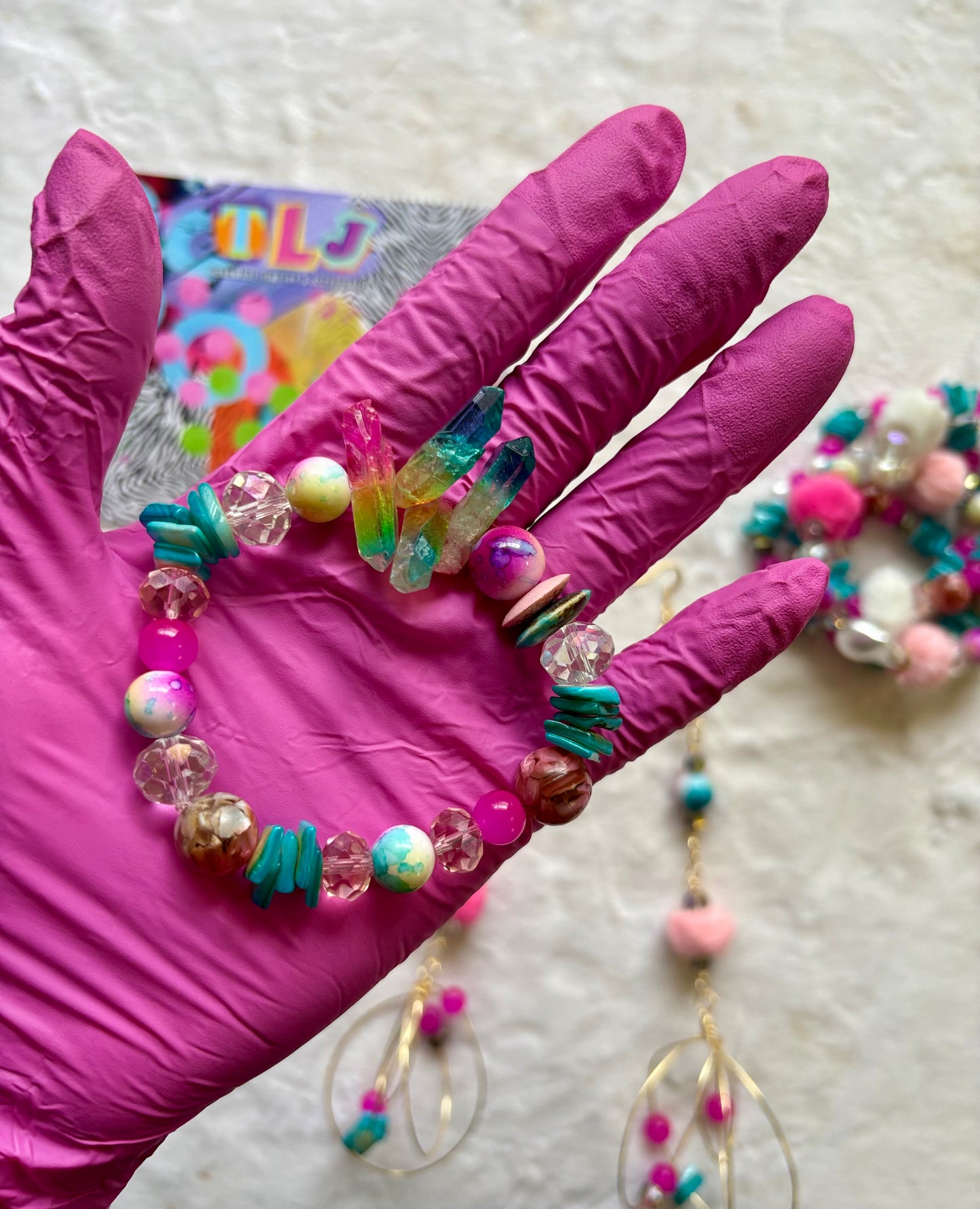 Y2K Bracelet Stack Set of 5 & Earrings | Size 7.75 Inch Stretch Bracelets