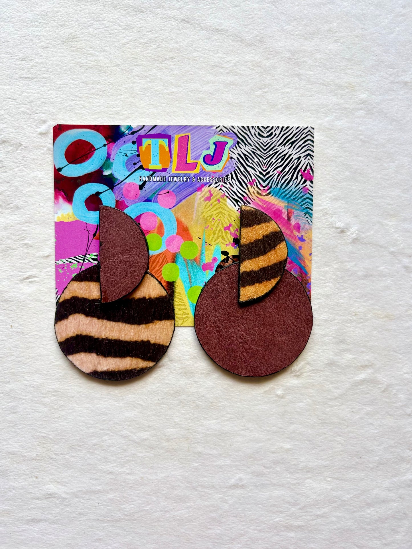 Luna Stud Earrings- Tiger & Burgundy