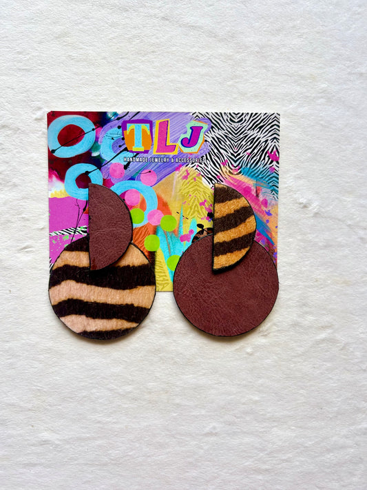 Luna Stud Earrings- Tiger & Burgundy