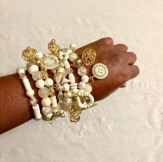 Crème De La Crème Bracelet Stack of 7 |Size 7.75 Inch Stretch Bracelets