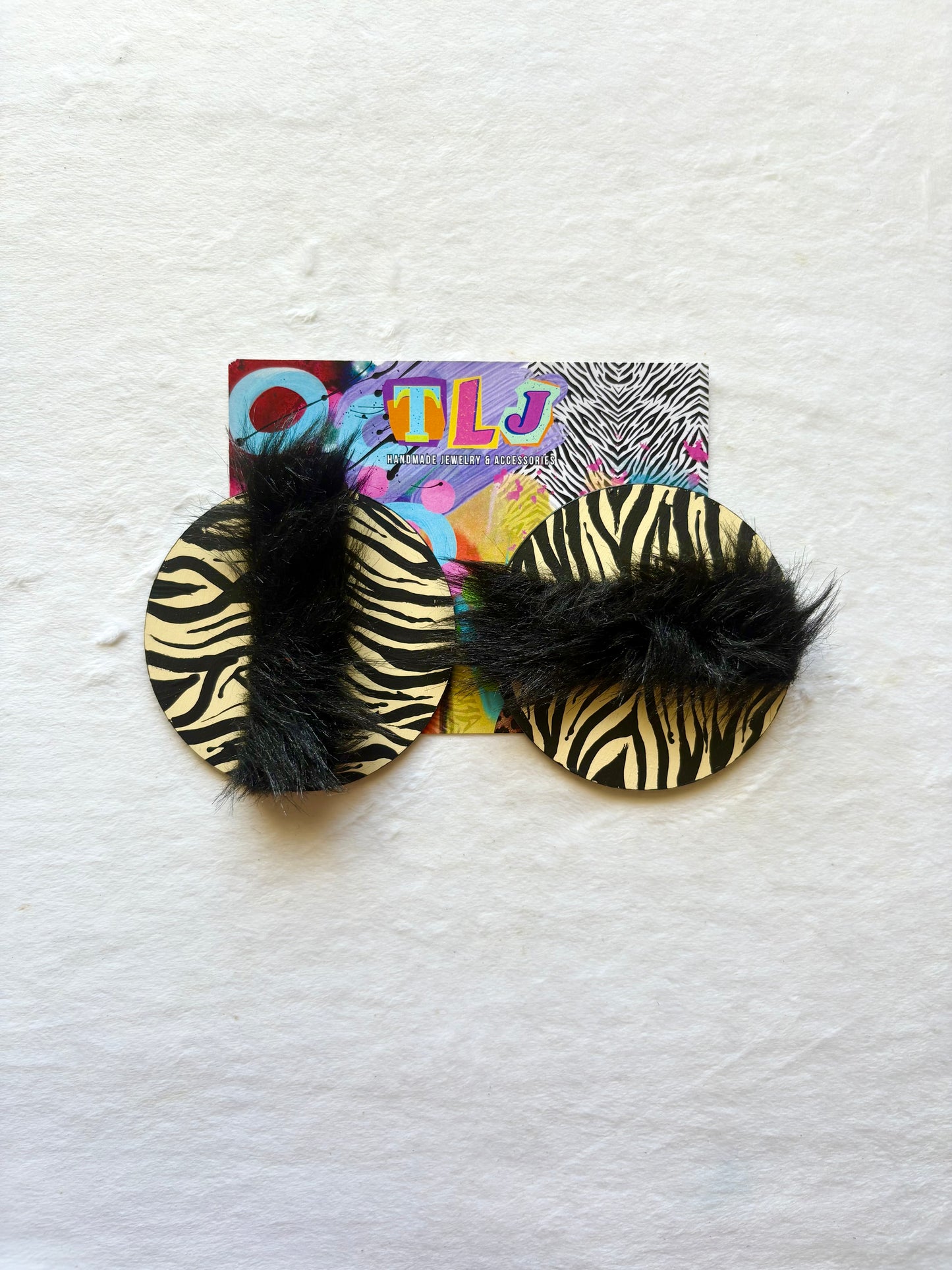 Wild Woman Mix Match Stud Earrings 3.5 Inches- Black & Cream
