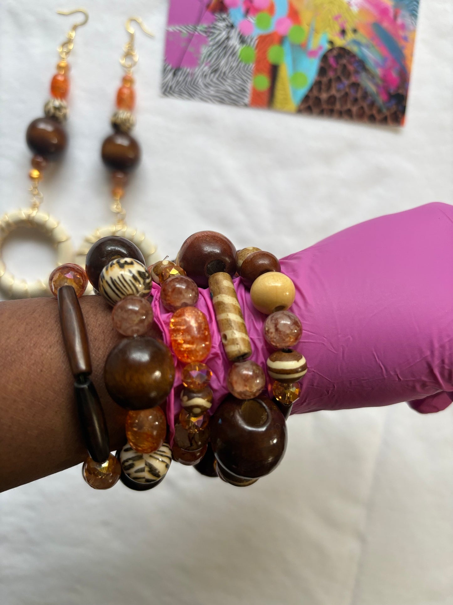 Shelia Bracelet Stack of 5 Set & Earrings | Size 7.75 Inch Stretch Bracelets
