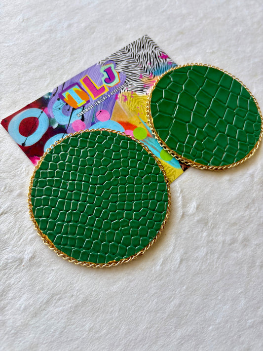 Emerald Crocodile Statement Stud -MTO Earrings 3.5 Inches