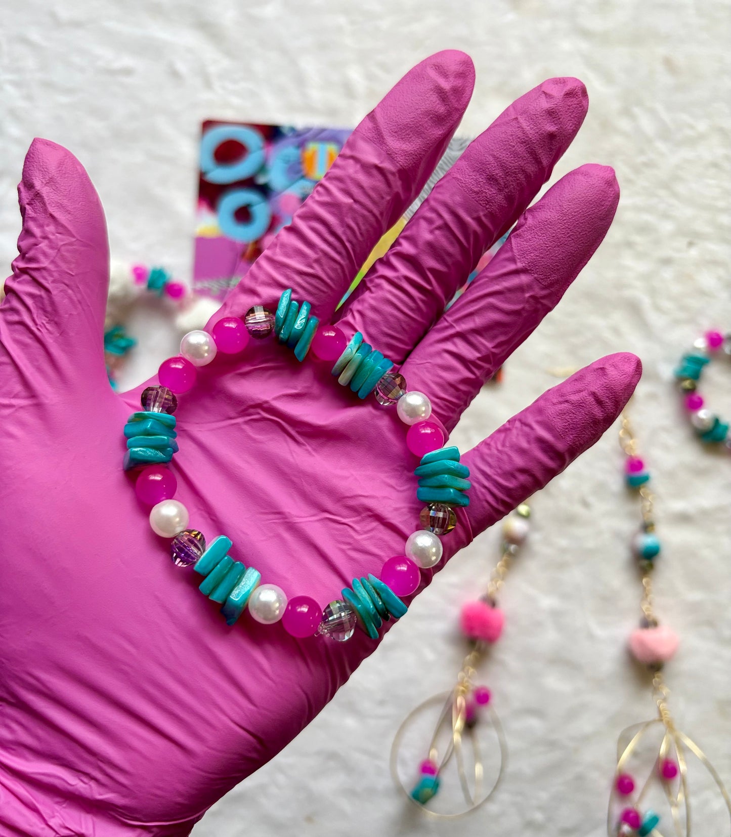 Y2K Bracelet Stack Set of 5 & Earrings | Size 7.75 Inch Stretch Bracelets