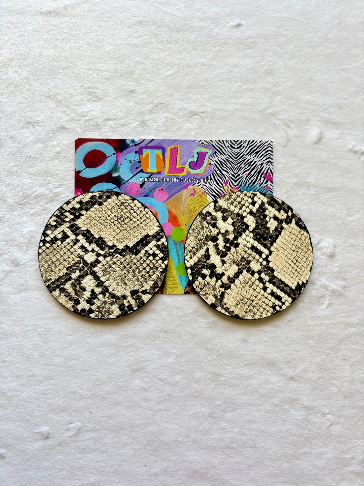 Cream Python Statement Stud Earrings 3.5 Inches