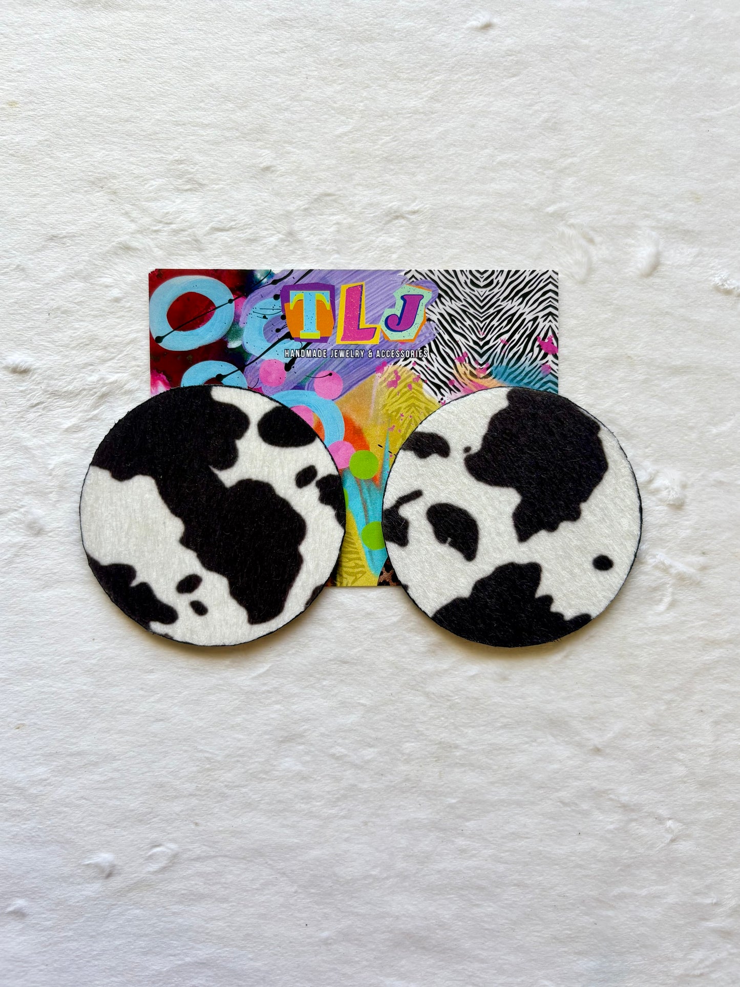 Black Cow Print Statement Stud Earrings 3.5 Inches