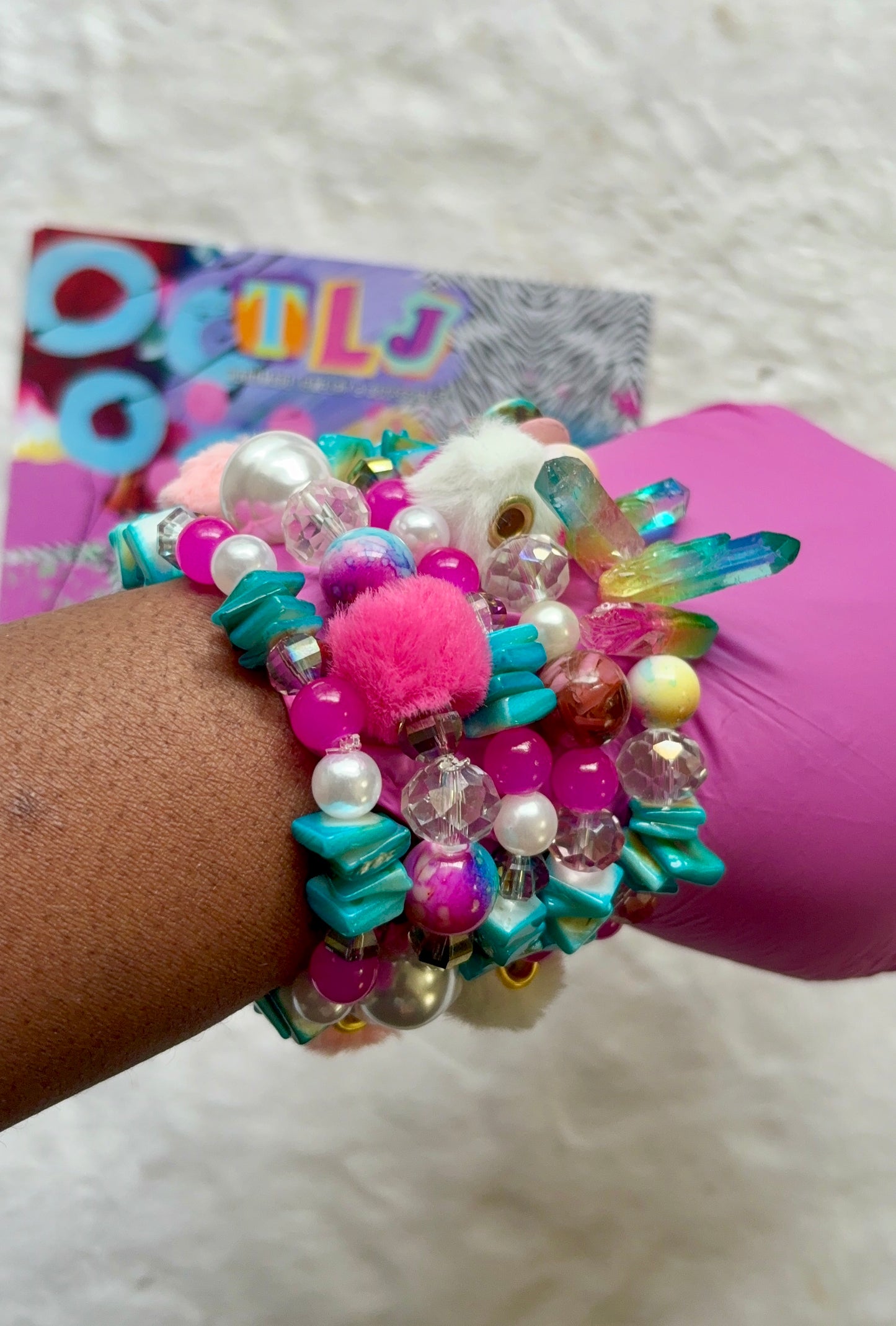 Y2K Bracelet Stack Set of 5 & Earrings | Size 7.75 Inch Stretch Bracelets