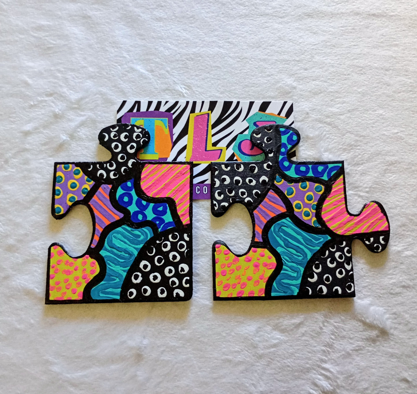 Mixed Print Puzzle Earrings - Matte Finish