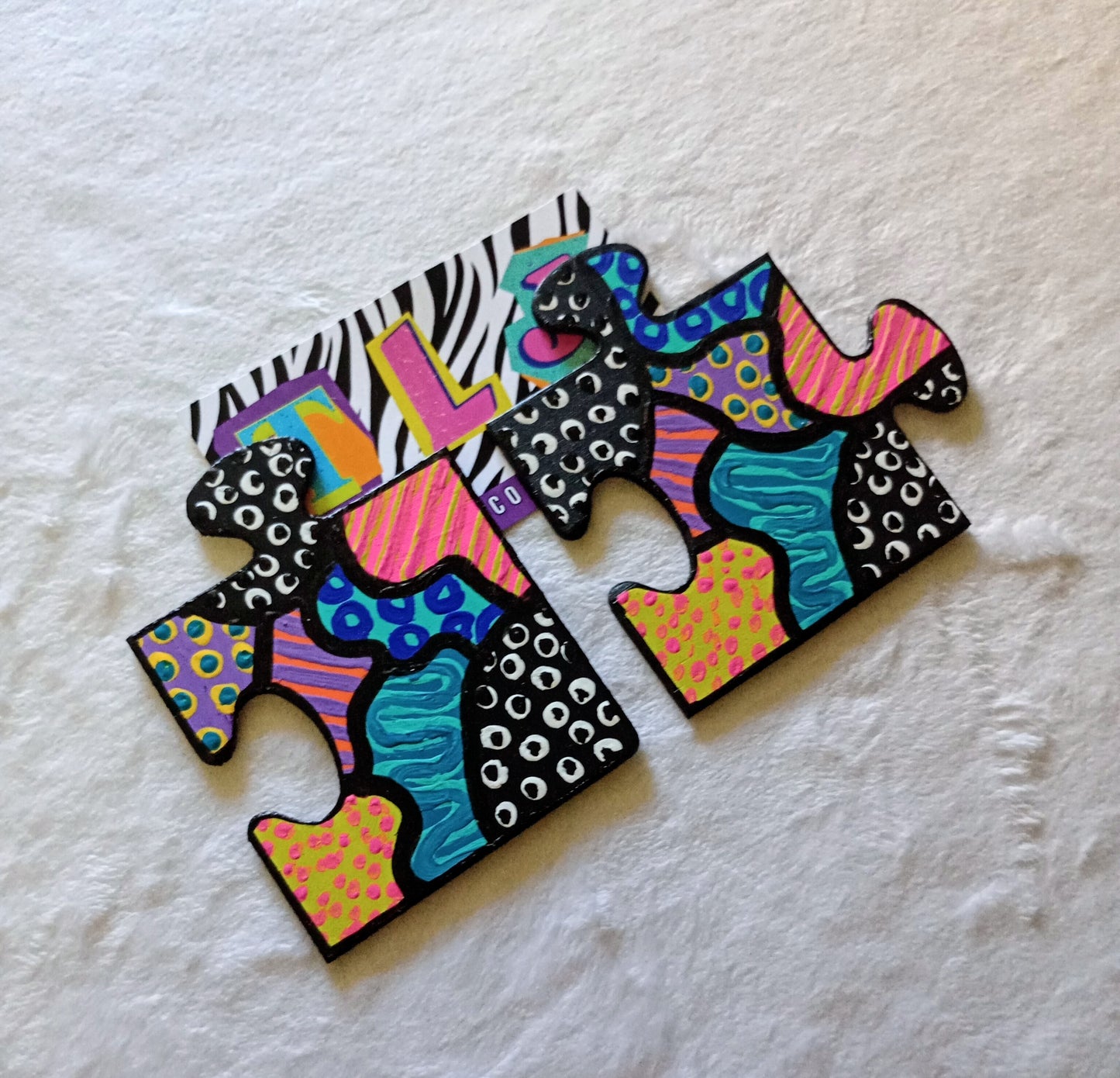 Mixed Print Puzzle Earrings - Matte Finish