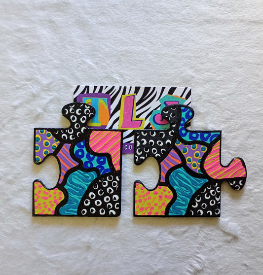 Mixed Print Puzzle Earrings - Matte Finish