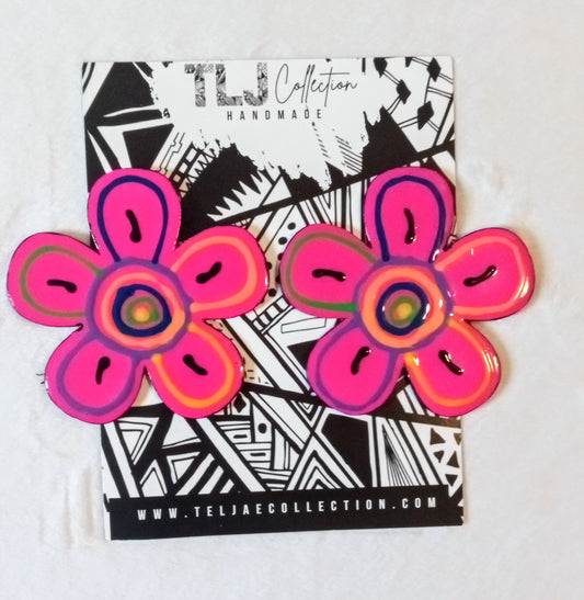 Pink bloom with Neon Earrings| 3 Inches