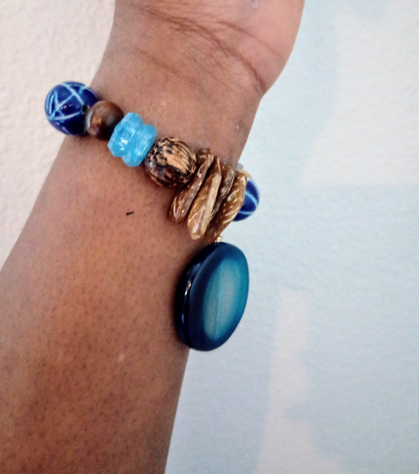 Denim and Earth Tones Bracelet| Size 7.5 inch Stretchy Bracelets