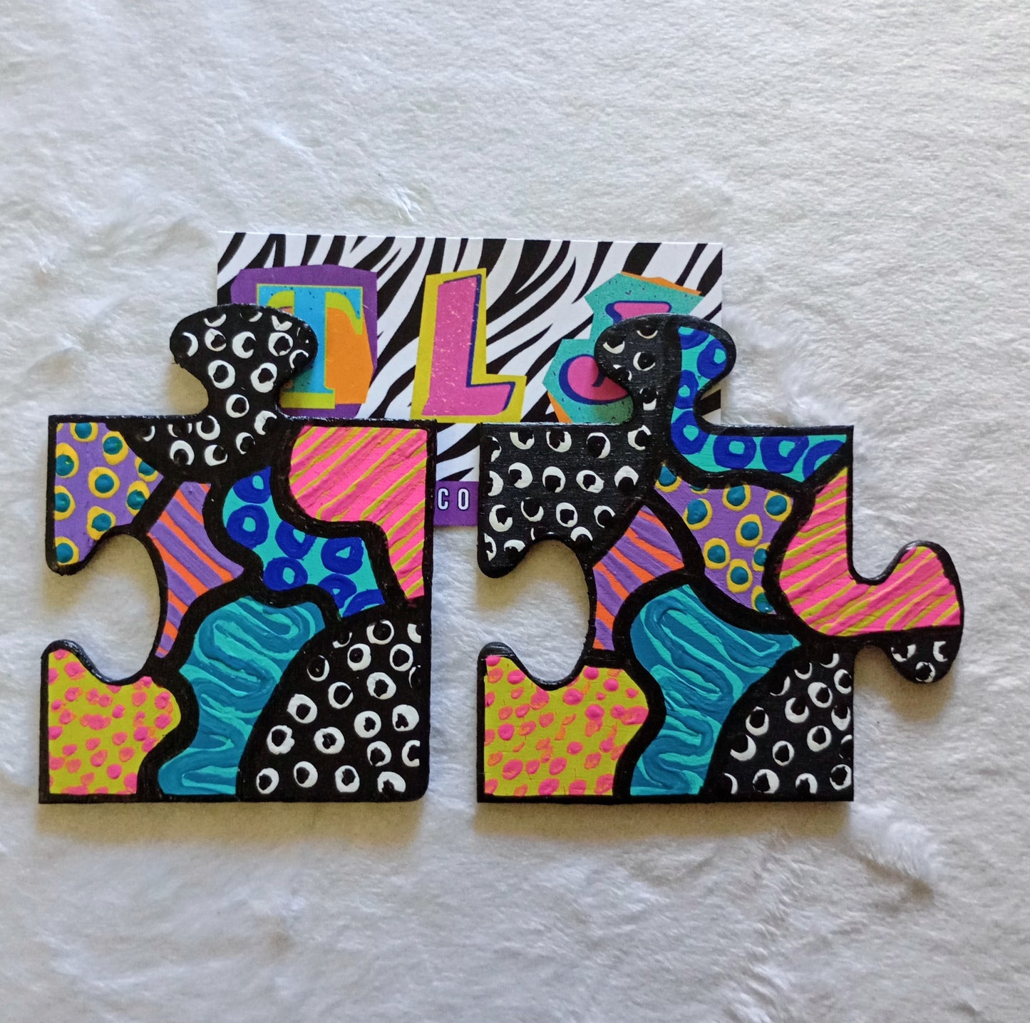 Mixed Print Puzzle Earrings - Matte Finish