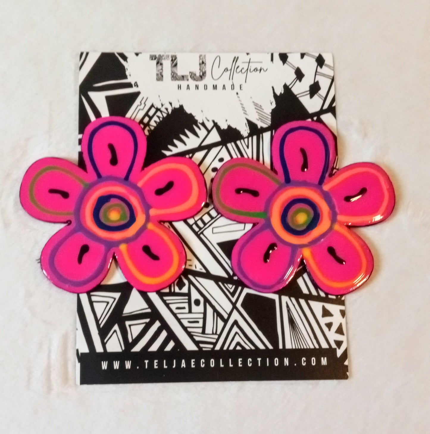 Pink bloom with Neon Earrings| 3 Inches